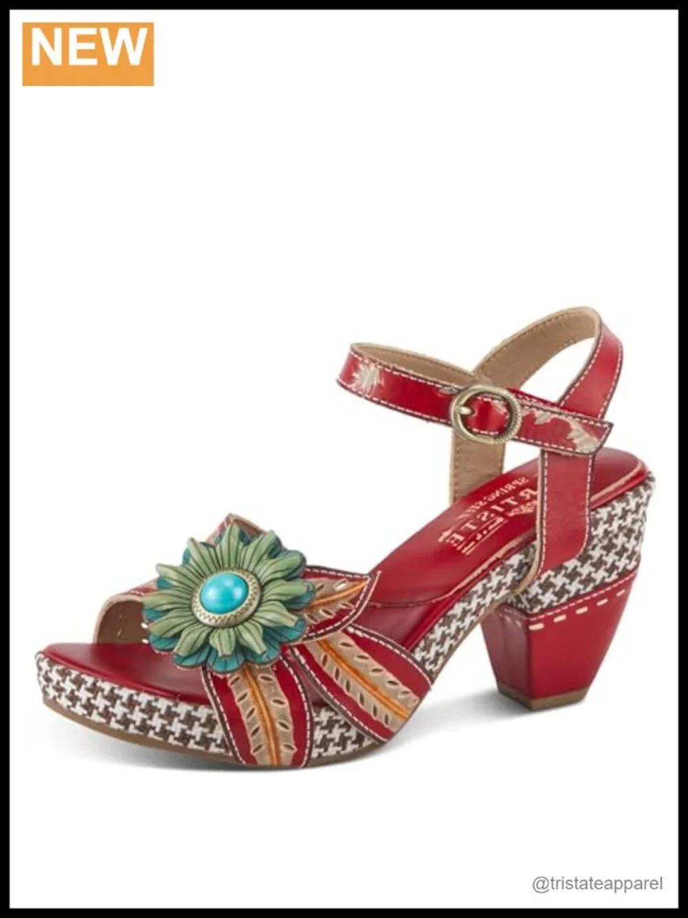 Hand-Painted Leather Platform Heeled Sandal with Ankle Strap